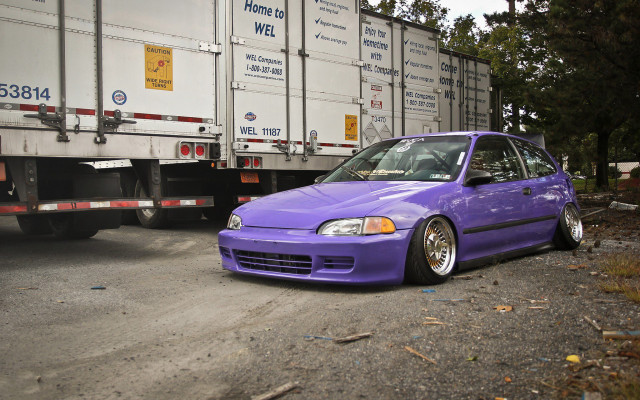 Purple car truck road trees free wallpaper for desktop - medium preview image