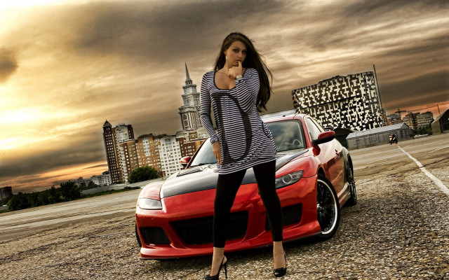 Woman car parking lot city free wallpaper for desktop - medium preview image