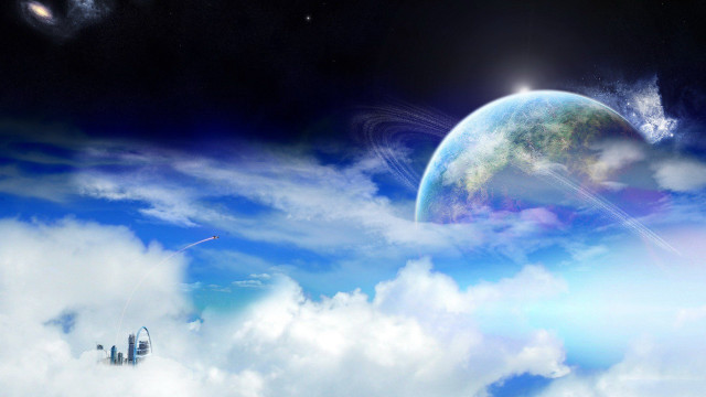 Planet rocket clouds moon sky free wallpaper for desktop - medium preview image