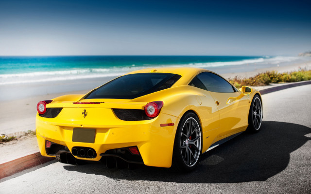 Yellow sports car beach ocean #2 free wallpaper for desktop - medium preview image