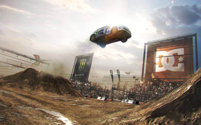 Monster truck flying dirt field free wallpaper for desktop - medium preview image