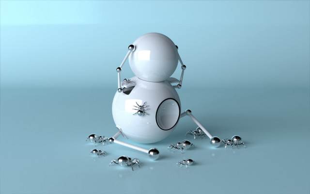 White robot magnifying glass silver free wallpaper for desktop - medium preview image