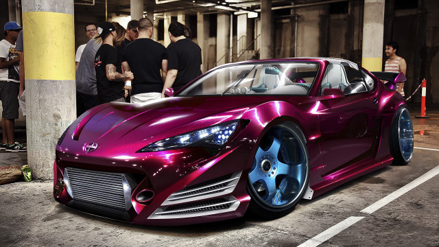 Purple sports car parking lot #2 free wallpaper for desktop - medium preview image