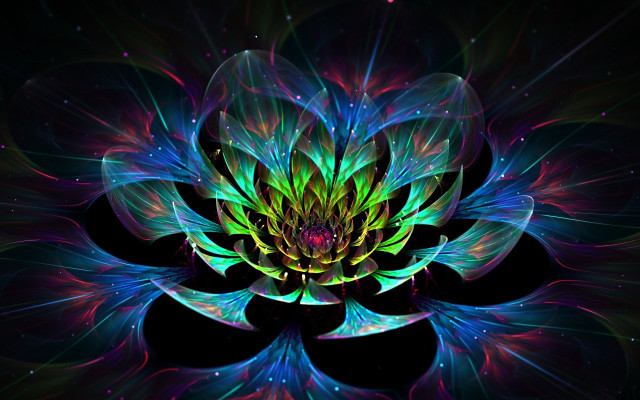 Psychedelic flower blue center fractals free wallpaper for desktop - medium preview image
