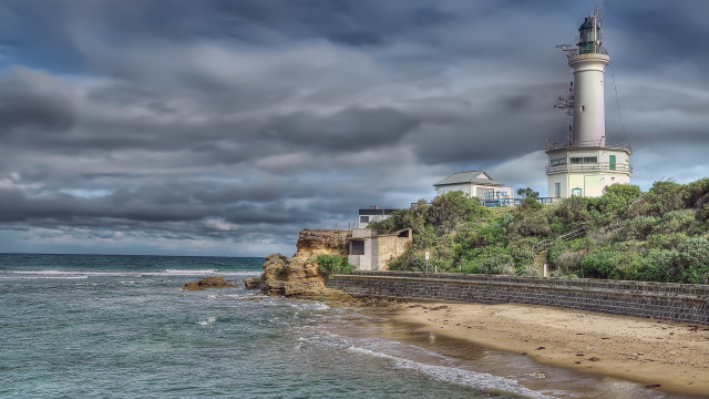 Lighthouse cliff ocean stormy weather free wallpaper for desktop - medium preview image