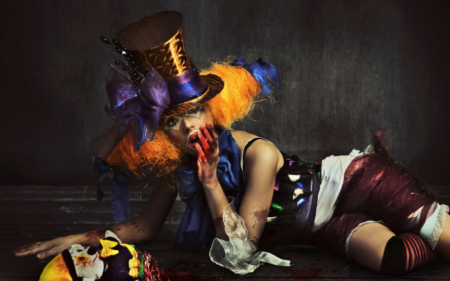 Woman costume knife hat puzzle free wallpaper for desktop - medium preview image