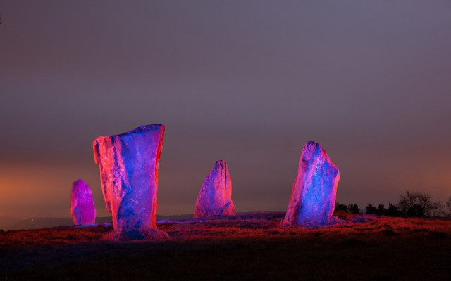 Glowing rocks night field abstract free wallpaper for desktop - medium preview image