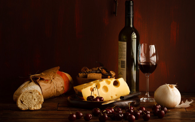 Wine bottle glass cheese grapes #2 free wallpaper for desktop - medium preview image