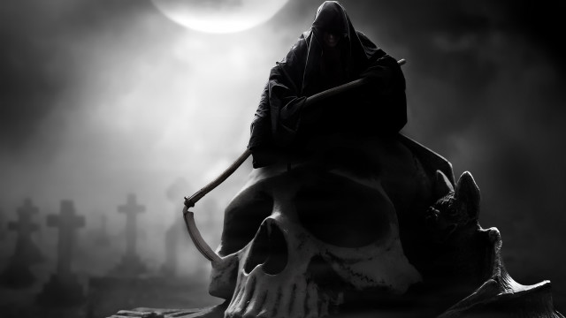 Grim sitter skull cemetery moon free wallpaper for desktop - medium preview image