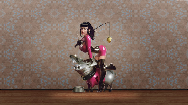 Pink woman pig sword food free wallpaper for desktop - medium preview image