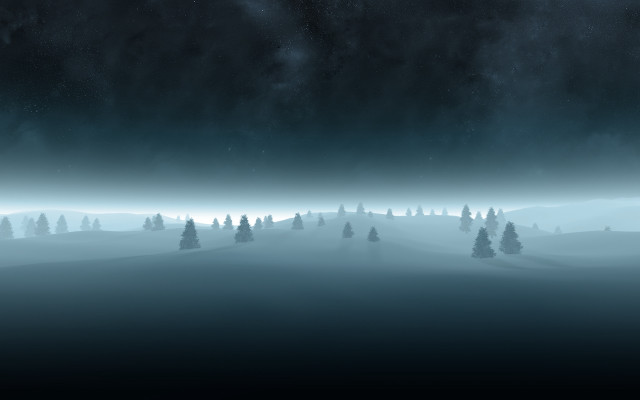 Foggy night trees star aurora free wallpaper for desktop - medium preview image