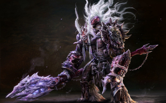 Demonic horned creature holding sword free wallpaper for desktop - medium preview image