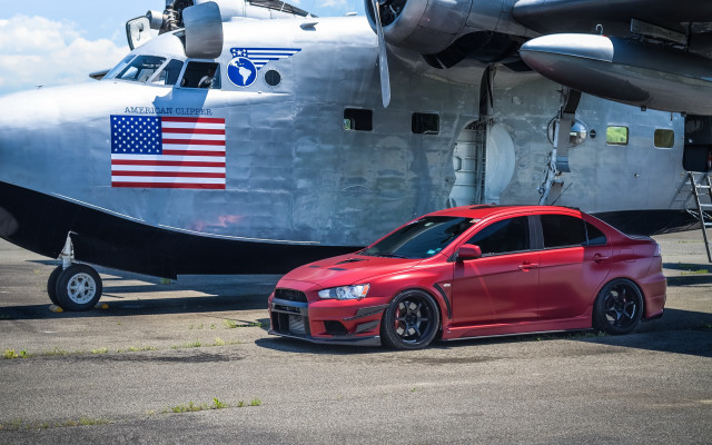 Red car plane runway ladder free wallpaper for desktop - medium preview image