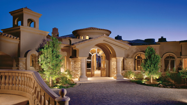 Large house clock tower night free wallpaper for desktop - medium preview image