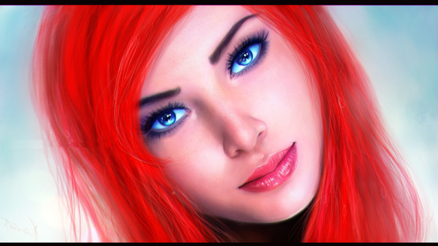 Red hair blue eyes makeup free wallpaper for desktop - medium preview image
