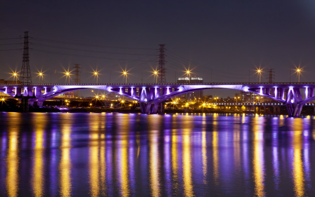 Bridge city night lights ferris free wallpaper for desktop - medium preview image