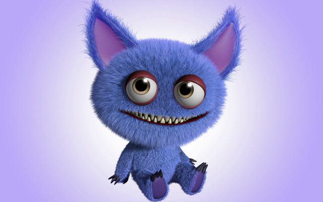 Blue furry animal big eyes free wallpaper for desktop - medium preview image