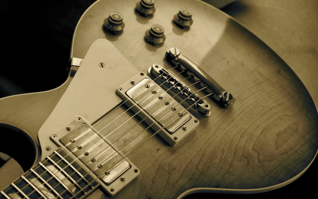 Guitar wooden body black white free wallpaper for desktop - medium preview image