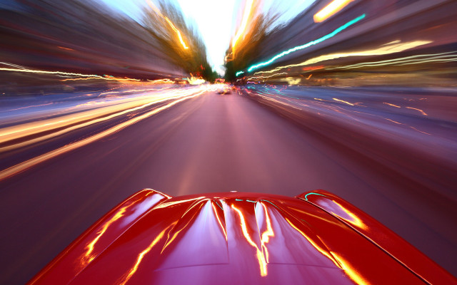 Blurry car night motionblur orange free wallpaper for desktop - medium preview image