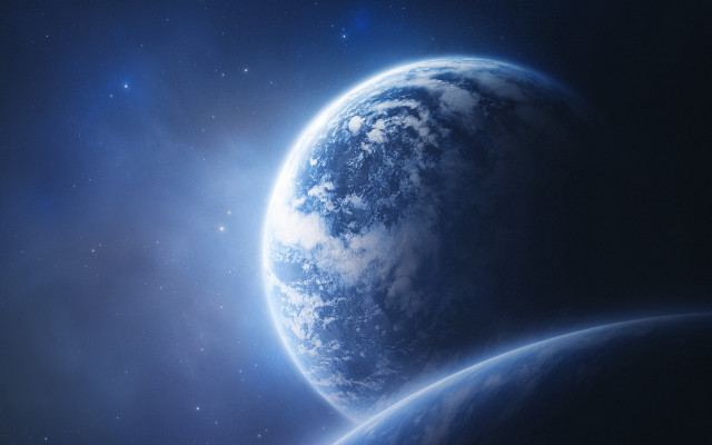 Blue planet star space aurora free wallpaper for desktop - medium preview image