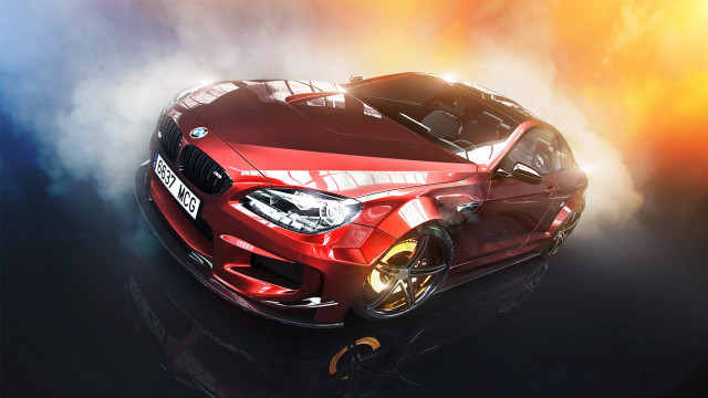 Red car hood smoke city free wallpaper for desktop - medium preview image