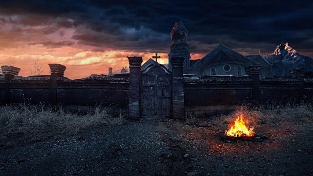 Fire pit field sunset gothic free wallpaper for desktop - medium preview image