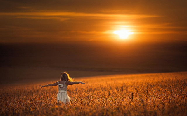 Woman field sunset outstretched arms free wallpaper for desktop - medium preview image