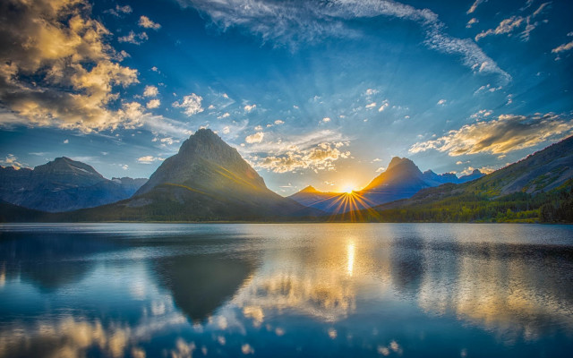 Mountain lake sunset clouds portrait free wallpaper for desktop - medium preview image