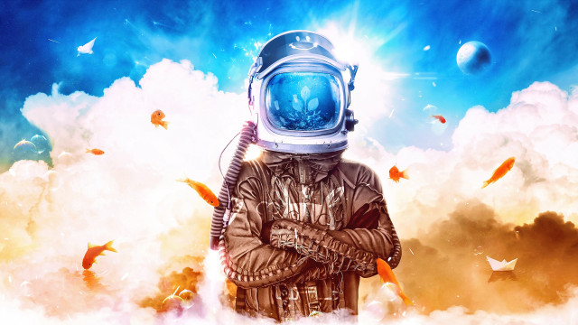 Space suit clouds fire moon free wallpaper for desktop - medium preview image