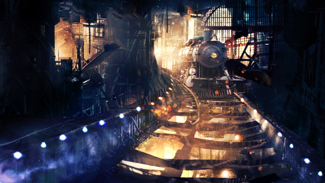 Train tunnel lights engine cityscape free wallpaper for desktop - medium preview image