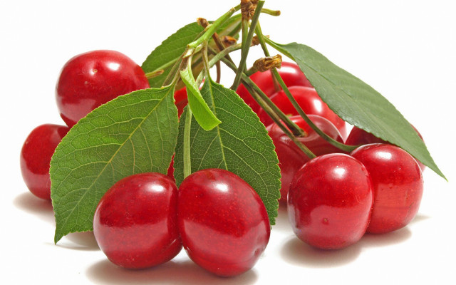 Cherries leaves food fruit 3d free wallpaper for desktop - medium preview image