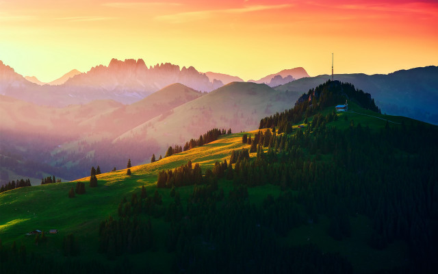 Mountain range sunset house cross free wallpaper for desktop - medium preview image