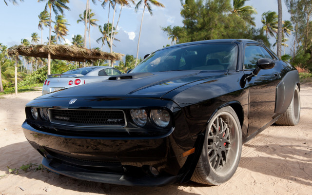 Black car sand palm beach free wallpaper for desktop - medium preview image