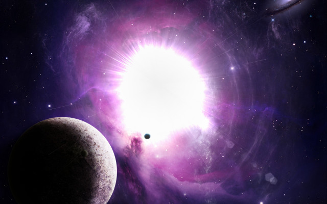 Space planet moon stars neon free wallpaper for desktop - medium preview image