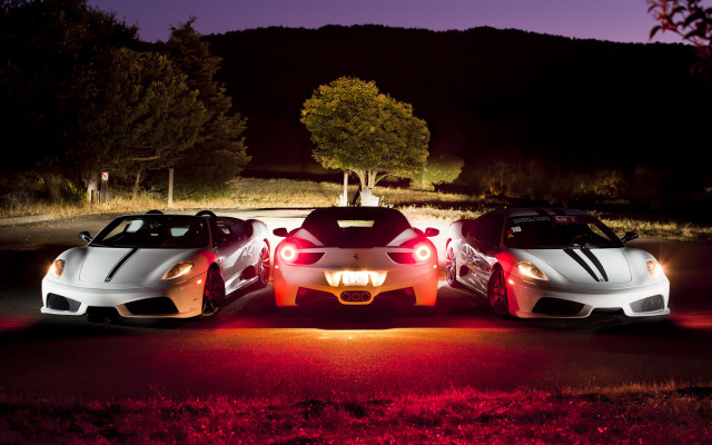 White sports cars night parking free wallpaper for desktop - medium preview image
