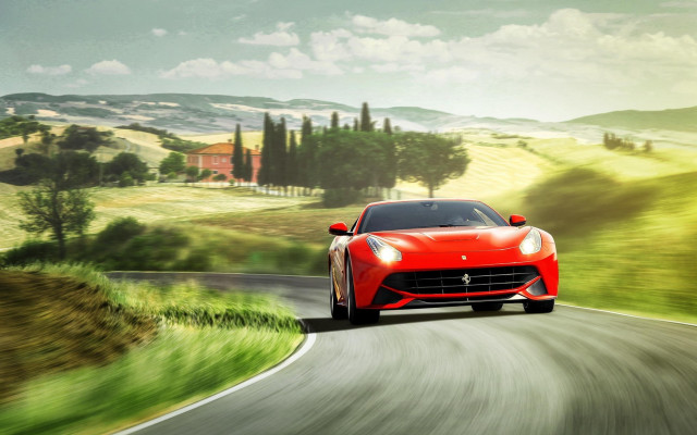 Red sports car country road #2 free wallpaper for desktop - medium preview image