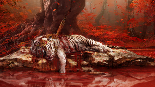 White tiger rock forest autumn free wallpaper for desktop - medium preview image