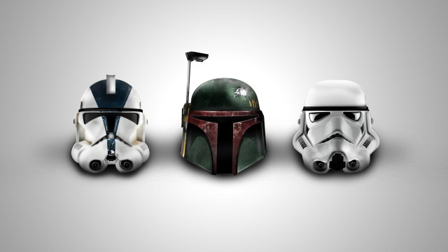 Three helmets stormtrooper pop surrealism free wallpaper for desktop - medium preview image