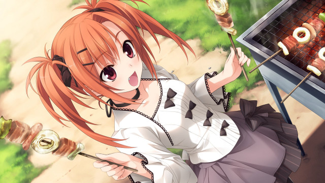 Girl orange hair cooking grill free wallpaper for desktop - medium preview image