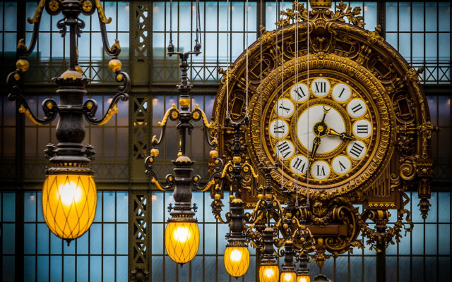 Large clock building lights steampunk free wallpaper for desktop - medium preview image