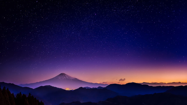 Mountain purple sky stars night free wallpaper for desktop - medium preview image
