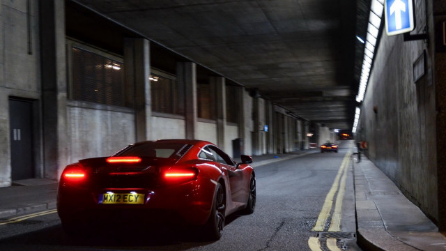 Red sports car tunnel building free wallpaper for desktop - medium preview image