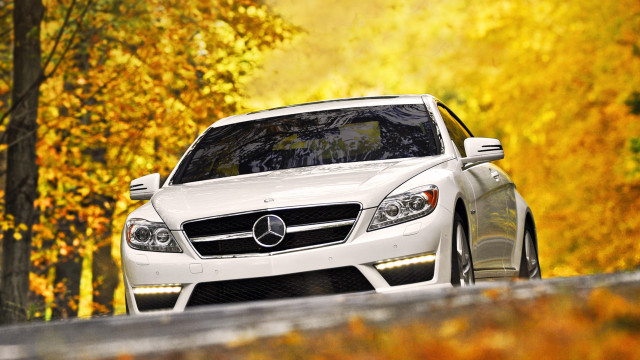 White car autumn leaves dusk free wallpaper for desktop - medium preview image