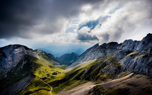 Mountain range cloudy sky winding free wallpaper for desktop - medium preview image