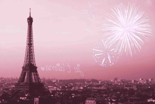 Pink eiffel tower fireworks message free wallpaper for desktop - medium preview image
