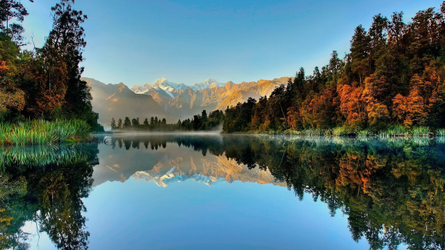 Lake forest mountains autumn sky free wallpaper for desktop - medium preview image
