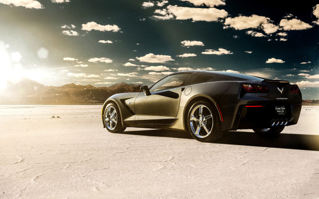 Black sports car desert clouds free wallpaper for desktop - medium preview image