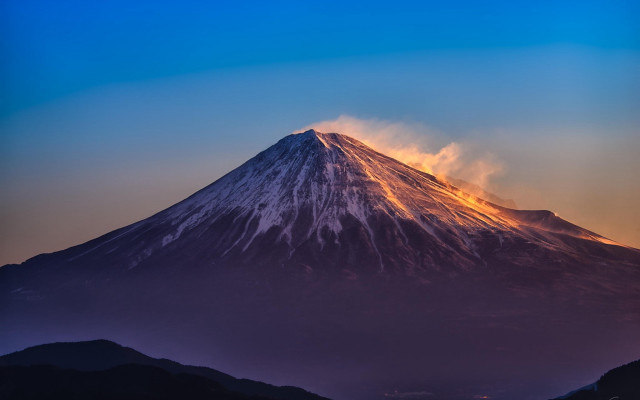 Mountain smoke clouds sunset blue free wallpaper for desktop - medium preview image
