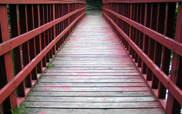Red bridge railing bench green free wallpaper for desktop - medium preview image