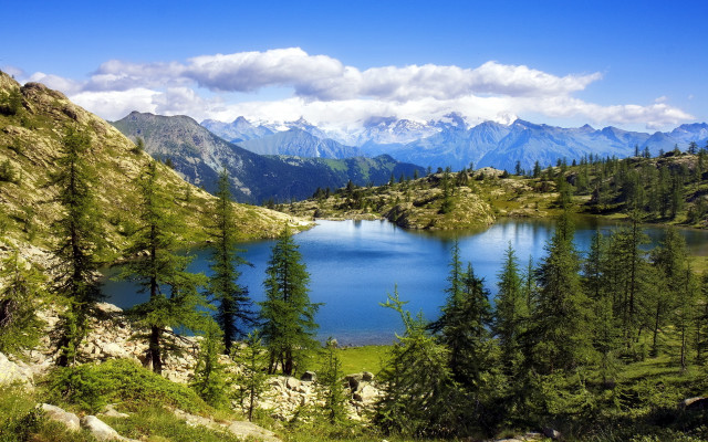 Lake mountains trees blue sky #17 free wallpaper for desktop - medium preview image